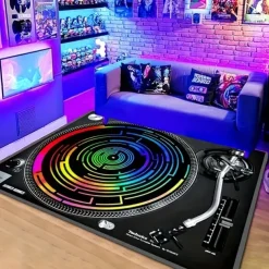 Black Disc Music Fan Area Rug Non Slip Floor Mat Bedside Livingroom Bedroom Indoor Outdoor Cozy