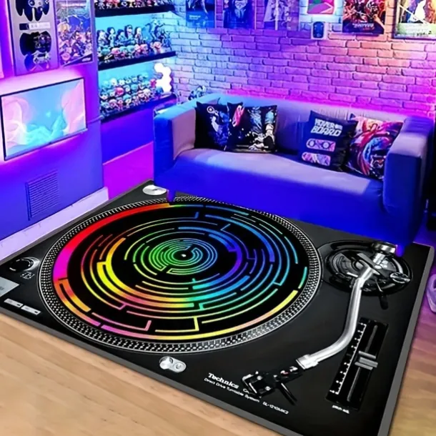Black Disc Music Fan Area Rug Non Slip Floor Mat Bedside Livingroom Bedroom Indoor Outdoor Cozy