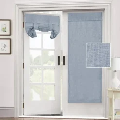 Black French Door Curtain Linen Textured Thermal Insulated Room Darkening Door Curtain Panel, Rod Pocket Noise Reducing Single Door Panel,1 Panel, Gray