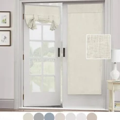 Black French Door Curtain Linen Textured Thermal Insulated Room Darkening Door Curtain Panel, Rod Pocket Noise Reducing Single Door Panel,1 Panel, Gray