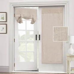 Black French Door Curtain Linen Textured Thermal Insulated Room Darkening Door Curtain Panel, Rod Pocket Noise Reducing Single Door Panel,1 Panel, Gray