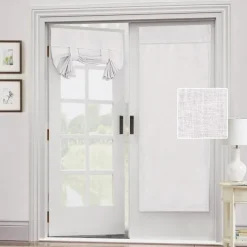 Black French Door Curtain Linen Textured Thermal Insulated Room Darkening Door Curtain Panel, Rod Pocket Noise Reducing Single Door Panel,1 Panel, Gray