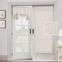 Black French Door Curtain Linen Textured Thermal Insulated Room Darkening Door Curtain Panel, Rod Pocket Noise Reducing Single Door Panel,1 Panel, Gray