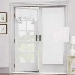 Black French Door Curtain Linen Textured Thermal Insulated Room Darkening Door Curtain Panel, Rod Pocket Noise Reducing Single Door Panel,1 Panel, Gray