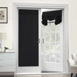 Black French Door Curtain Thermal Insulated Room Darkening Door Curtain Panel, Noise Reducing Single Door Panel