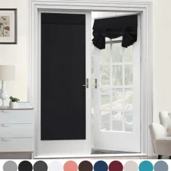 Black French Door Curtain Thermal Insulated Room Darkening Door Curtain Panel, Noise Reducing Single Door Panel