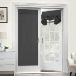 Black French Door Curtain Thermal Insulated Room Darkening Door Curtain Panel, Noise Reducing Single Door Panel