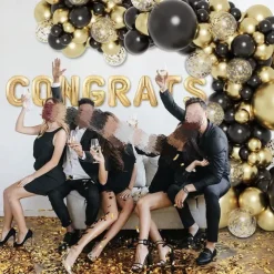 Black Gold Balloon Garland Kit, Graduation Party Decorations, Black, Gold & White Balloon Arch for Weddings, Birthdays & Celebrations