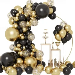 Black Gold Balloon Garland Kit, Graduation Party Decorations, Black, Gold & White Balloon Arch for Weddings, Birthdays & Celebrations