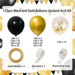 Black Gold Balloon Garland Kit, Graduation Party Decorations, Black, Gold & White Balloon Arch for Weddings, Birthdays & Celebrations
