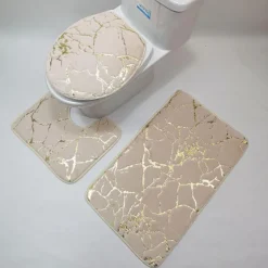 Black Marble Bath Mat Non-slip Bathroom Rugs Sets 3 Piece with Non-Slip Rug, Toilet Lid Cover and Bath Mat, Gold Bathroom Rugs and Mats Sets