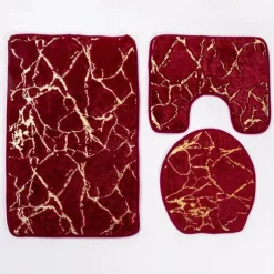 Black Marble Bath Mat Non-slip Bathroom Rugs Sets 3 Piece with Non-Slip Rug, Toilet Lid Cover and Bath Mat, Gold Bathroom Rugs and Mats Sets