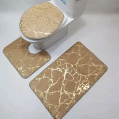 Black Marble Bath Mat Non-slip Bathroom Rugs Sets 3 Piece with Non-Slip Rug, Toilet Lid Cover and Bath Mat, Gold Bathroom Rugs and Mats Sets