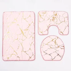 Black Marble Bath Mat Non-slip Bathroom Rugs Sets 3 Piece with Non-Slip Rug, Toilet Lid Cover and Bath Mat, Gold Bathroom Rugs and Mats Sets