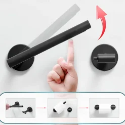 Black Toilet Paper Holder Bathroom Flexible Pivoting Tissue Handle on Wall Mounted, SUS 304 Stainless Steel Adjustable TP Large Mega Roll Holder for Wooden Cabinet Classic Matte