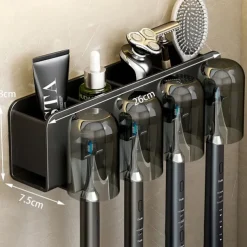 Black Toothbrush Rack Bathroom Toilet Non Perforated Wall Mounted Electric Mouthwash Cup Brush Cup Wall Mounted Space Aluminum Storage Rack