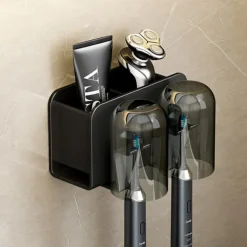Black Toothbrush Rack Bathroom Toilet Non Perforated Wall Mounted Electric Mouthwash Cup Brush Cup Wall Mounted Space Aluminum Storage Rack