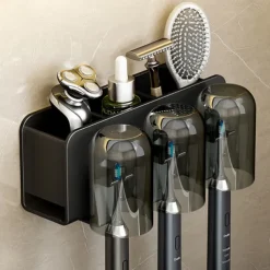 Black Toothbrush Rack Bathroom Toilet Non Perforated Wall Mounted Electric Mouthwash Cup Brush Cup Wall Mounted Space Aluminum Storage Rack