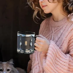 Black Vintage Drum Mug, Funny Drumming Gifts, Christmas Gift for Drummer, Drumming Coffee Cup, Drumming Dad, Drummer Brother Tumbler Gifts, Drums 11oz