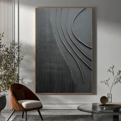 Black White Modern Minimalist Wall Art Modern Minimalist Art Black 3D Texture Painting Abstract Painting Home Wall Decor Stretched Frame Ready to Hang
