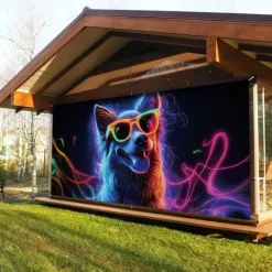 Blacklight Door Decorations Garage Door Cover Glow in the Dark Animal Dog Outdoor Banner Large Backdrop for Party Outdoor Garage Door Home Wall Decorations