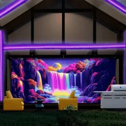 Blacklight Door Decorations Garage Door Cover Glow in the Dark Landscape Waterfall Outdoor Banner Large Backdrop for Party Outdoor Garage Door Home Wall Decorations