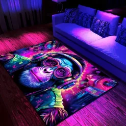 Blacklight Rug UV Reactive Glow in the Dark Area Rug Kitchen Mat Non-Slip Oil Proof Chimpanzees DJ Floor Mat Livingroom Rug Indoor Outdoor Mat Bedroom Decor Bathroom Mat Entrance Rug Door Mat