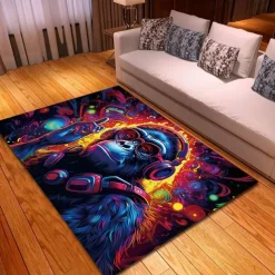Blacklight Rug UV Reactive Glow in the Dark Area Rug Kitchen Mat Non-Slip Oil Proof Chimpanzees DJ Floor Mat Livingroom Rug Indoor Outdoor Mat Bedroom Decor Bathroom Mat Entrance Rug Door Mat
