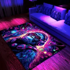 Blacklight Rug UV Reactive Glow in the Dark Area Rug Kitchen Mat Non-Slip Oil Proof Chimpanzees DJ Floor Mat Livingroom Rug Indoor Outdoor Mat Bedroom Decor Bathroom Mat Entrance Rug Door Mat