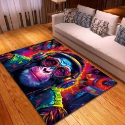Blacklight Rug UV Reactive Glow in the Dark Area Rug Kitchen Mat Non-Slip Oil Proof Chimpanzees DJ Floor Mat Livingroom Rug Indoor Outdoor Mat Bedroom Decor Bathroom Mat Entrance Rug Door Mat