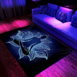 Blacklight Rug UV Reactive Glow in the Dark Area Rug Kitchen Mat Non-Slip Oil Proof Mandala Boho Floor Mat Livingroom Rug Indoor Outdoor Mat Bedroom Decor Bathroom Mat Entrance Rug Door Mat