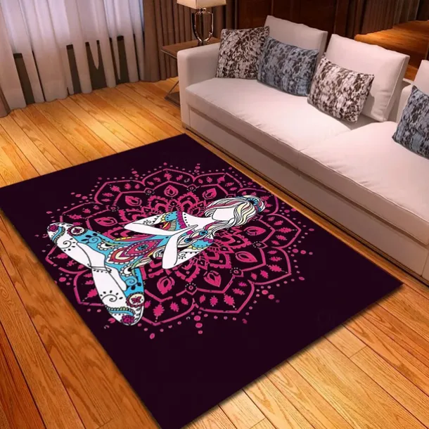 Blacklight Rug UV Reactive Glow in the Dark Area Rug Kitchen Mat Non-Slip Oil Proof Mandala Boho Floor Mat Livingroom Rug Indoor Outdoor Mat Bedroom Decor Bathroom Mat Entrance Rug Door Mat