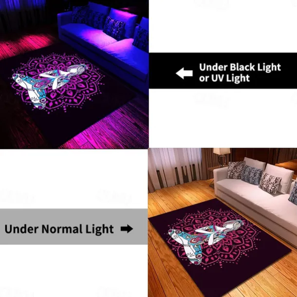 Blacklight Rug UV Reactive Glow in the Dark Area Rug Kitchen Mat Non-Slip Oil Proof Mandala Boho Floor Mat Livingroom Rug Indoor Outdoor Mat Bedroom Decor Bathroom Mat Entrance Rug Door Mat