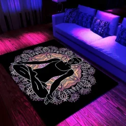 Blacklight Rug UV Reactive Glow in the Dark Area Rug Kitchen Mat Non-Slip Oil Proof Mandala Boho Floor Mat Livingroom Rug Indoor Outdoor Mat Bedroom Decor Bathroom Mat Entrance Rug Door Mat