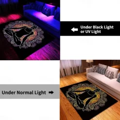Blacklight Rug UV Reactive Glow in the Dark Area Rug Kitchen Mat Non-Slip Oil Proof Mandala Boho Floor Mat Livingroom Rug Indoor Outdoor Mat Bedroom Decor Bathroom Mat Entrance Rug Door Mat