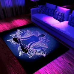 Blacklight Rug UV Reactive Glow in the Dark Area Rug Kitchen Mat Non-Slip Oil Proof Mandala Boho Floor Mat Livingroom Rug Indoor Outdoor Mat Bedroom Decor Bathroom Mat Entrance Rug Door Mat