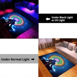 Blacklight Rug UV Reactive Glow in the Dark Area Rug Kitchen Mat Non-Slip Oil Proof Mandala Boho Floor Mat Livingroom Rug Indoor Outdoor Mat Bedroom Decor Bathroom Mat Entrance Rug Door Mat