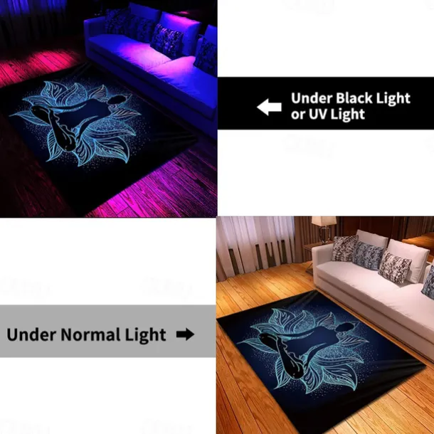 Blacklight Rug UV Reactive Glow in the Dark Area Rug Kitchen Mat Non-Slip Oil Proof Mandala Boho Floor Mat Livingroom Rug Indoor Outdoor Mat Bedroom Decor Bathroom Mat Entrance Rug Door Mat