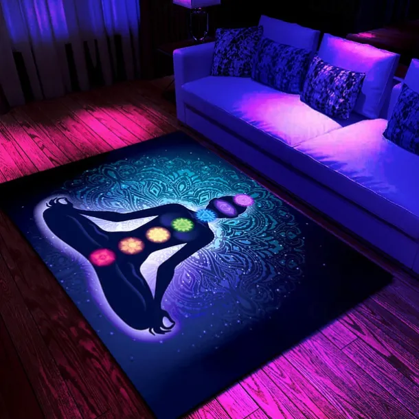 Blacklight Rug UV Reactive Glow in the Dark Area Rug Kitchen Mat Non-Slip Oil Proof Mandala Boho Floor Mat Livingroom Rug Indoor Outdoor Mat Bedroom Decor Bathroom Mat Entrance Rug Door Mat
