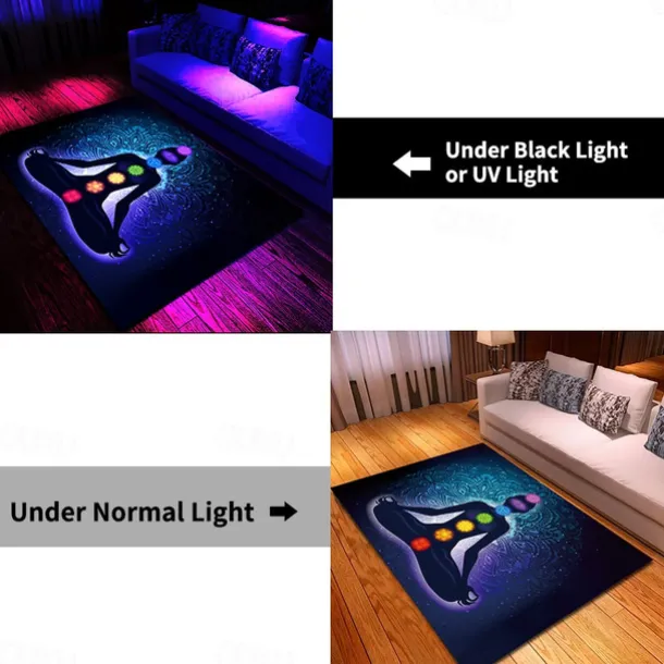 Blacklight Rug UV Reactive Glow in the Dark Area Rug Kitchen Mat Non-Slip Oil Proof Mandala Boho Floor Mat Livingroom Rug Indoor Outdoor Mat Bedroom Decor Bathroom Mat Entrance Rug Door Mat