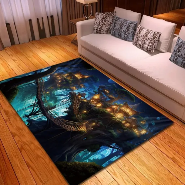 Blacklight Rug UV Reactive Glow in the Dark Area Rug Kitchen Mat Non-Slip Oil Proof Trippy Tree House Floor Mat Livingroom Rug Indoor Outdoor Mat Bedroom Decor Bathroom Mat Entrance Rug Door Mat