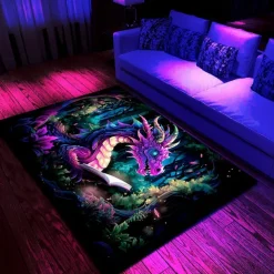 Blacklight Rug UV Reactive Glow in the Dark Area Rug Kitchen Mat Non-Slip Oil Proof Trippy Dragon Floor Mat Livingroom Rug Indoor Outdoor Mat Bedroom Decor Bathroom Mat Entrance Rug Door Mat