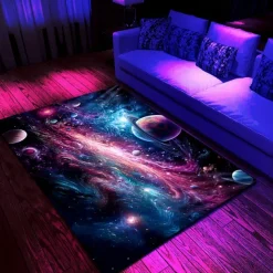 Blacklight Rug UV Reactive Glow in the Dark Area Rug Kitchen Mat Non-Slip Oil Proof Trippy Galaxy Floor Mat Livingroom Rug Indoor Outdoor Mat Bedroom Decor Bathroom Mat Entrance Rug Door Mat