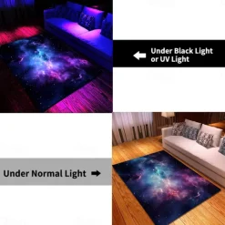 Blacklight Rug UV Reactive Glow in the Dark Area Rug Kitchen Mat Non-Slip Oil Proof Trippy Universe Floor Mat Livingroom Rug Indoor Outdoor Mat Bedroom Decor Bathroom Mat Entrance Rug Door Mat