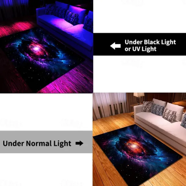 Blacklight Rug UV Reactive Glow in the Dark Area Rug Kitchen Mat Non-Slip Oil Proof Trippy Universe Floor Mat Livingroom Rug Indoor Outdoor Mat Bedroom Decor Bathroom Mat Entrance Rug Door Mat