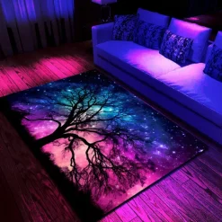 Blacklight Rug UV Reactive Glow in the Dark Area Rug Kitchen Mat Non-Slip Oil Proof Trippy Universe Floor Mat Livingroom Rug Indoor Outdoor Mat Bedroom Decor Bathroom Mat Entrance Rug Door Mat
