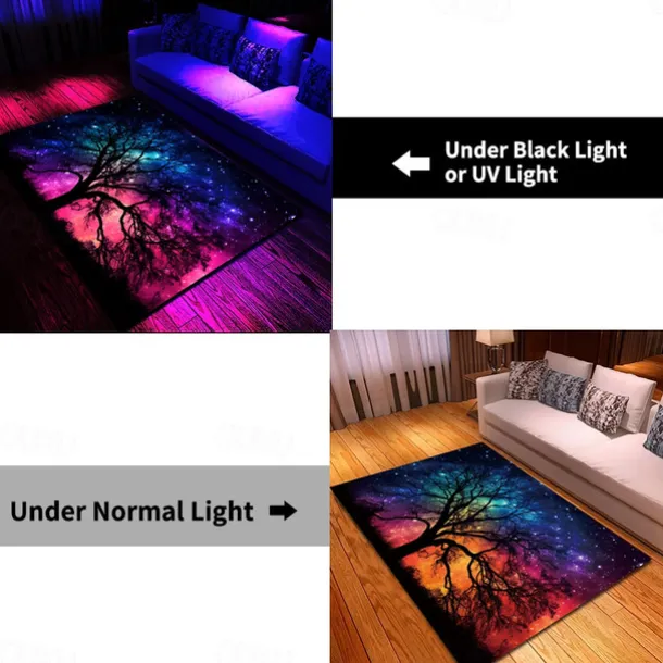 Blacklight Rug UV Reactive Glow in the Dark Area Rug Kitchen Mat Non-Slip Oil Proof Trippy Universe Floor Mat Livingroom Rug Indoor Outdoor Mat Bedroom Decor Bathroom Mat Entrance Rug Door Mat