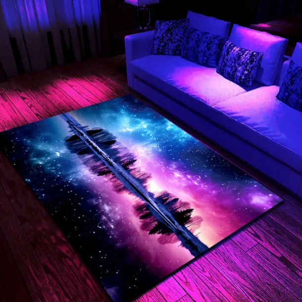 Blacklight Rug UV Reactive Glow in the Dark Area Rug Kitchen Mat Non-Slip Oil Proof Trippy Universe Floor Mat Livingroom Rug Indoor Outdoor Mat Bedroom Decor Bathroom Mat Entrance Rug Door Mat