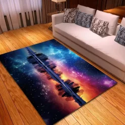 Blacklight Rug UV Reactive Glow in the Dark Area Rug Kitchen Mat Non-Slip Oil Proof Trippy Universe Floor Mat Livingroom Rug Indoor Outdoor Mat Bedroom Decor Bathroom Mat Entrance Rug Door Mat
