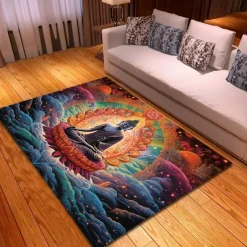 Blacklight Rug UV Reactive Glow in the Dark Area Rug Kitchen Mat Non-Slip Oil Proof Trippy Buddha Floor Mat Livingroom Rug Indoor Outdoor Mat Bedroom Decor Bathroom Mat Entrance Rug Door Mat